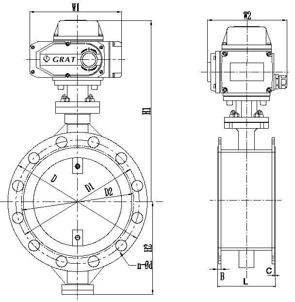 Dn700 Pn80 Wcb বিস্ফোরণ প্রতিরোধী বৈদ্যুতিক actuator ধাতু আসন প্রজাপতি ভালভ actuator টাইপ 1